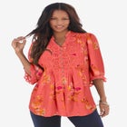 Plus Size Juliet Lace Trim Button-Down Shirt image number null