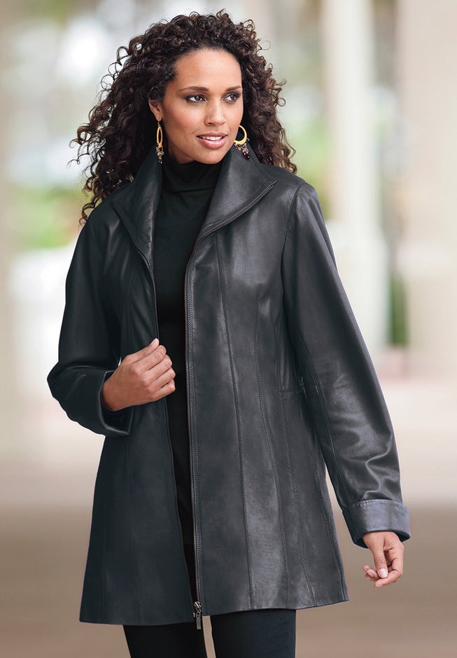 Plus Size A-Line Leather Jacket - Main Image