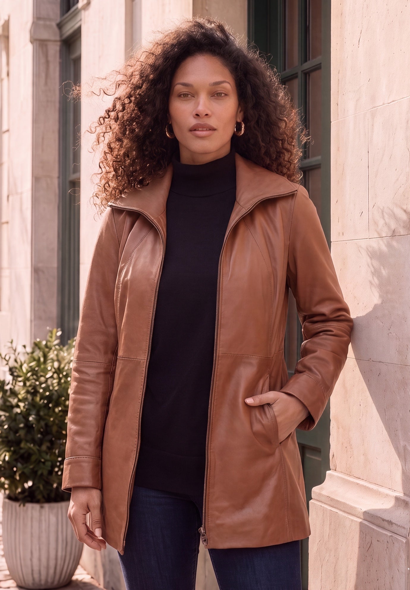 Plus Size A-Line Leather Jacket image number 0