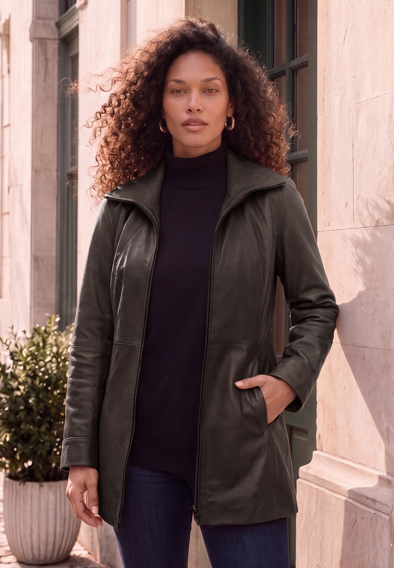 Plus Size A-Line Leather Jacket image number 0