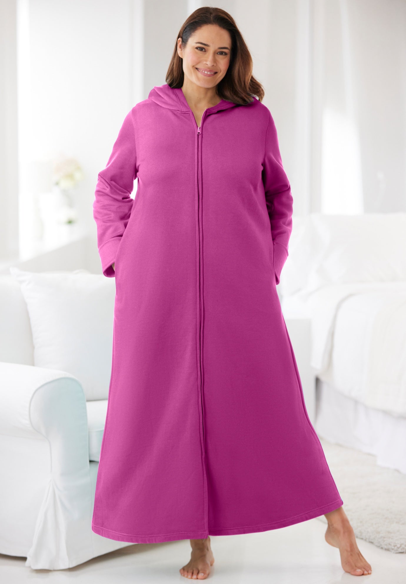 Long Hooded Fleece Sweatshirt Robe image number 0
