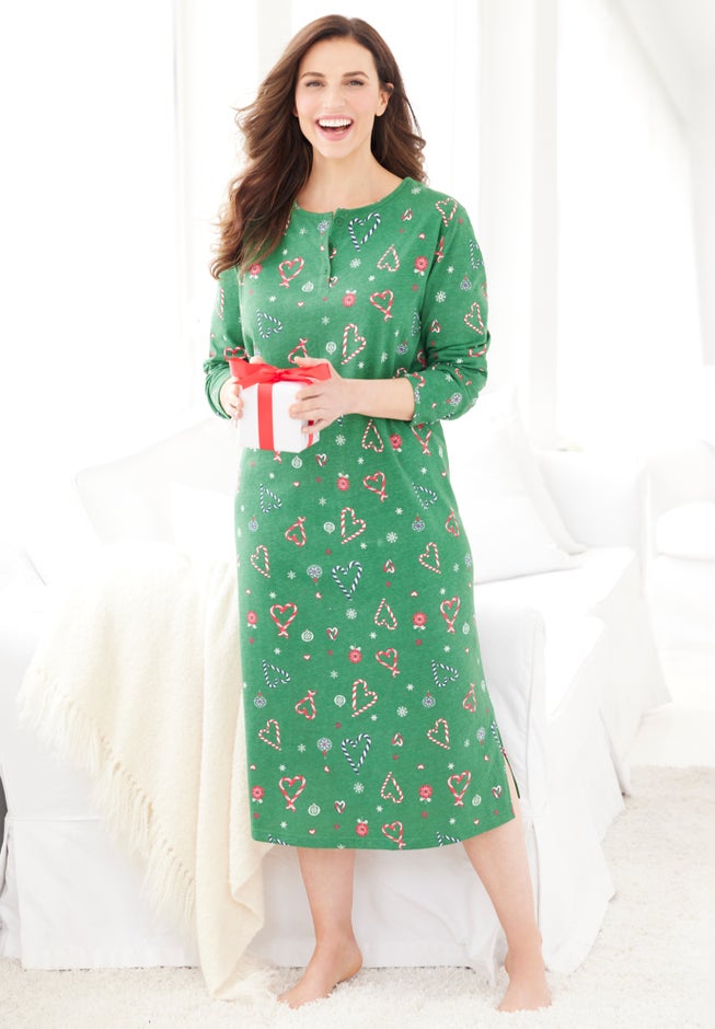 Long-Sleeve Henley Print Sleepshirt  image number 4