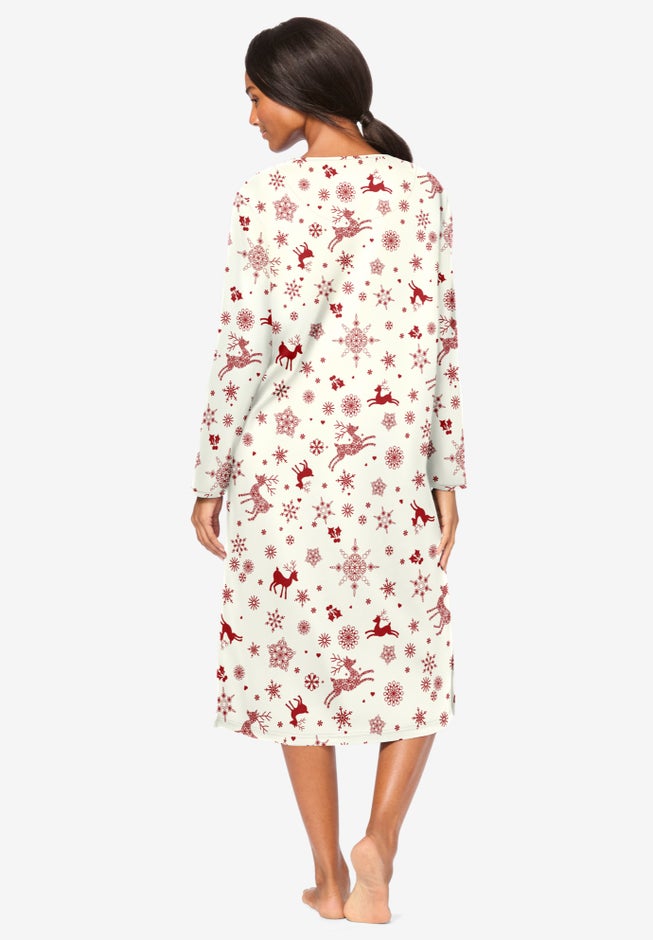 Long-Sleeve Henley Print Sleepshirt  image number 1