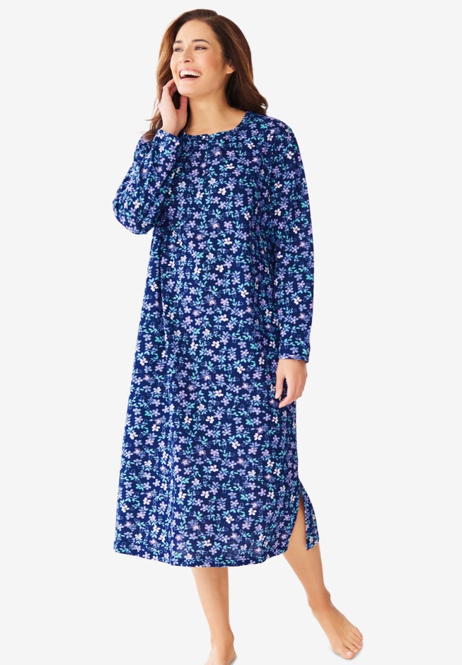 Long-Sleeve Henley Print Sleepshirt  image number 0