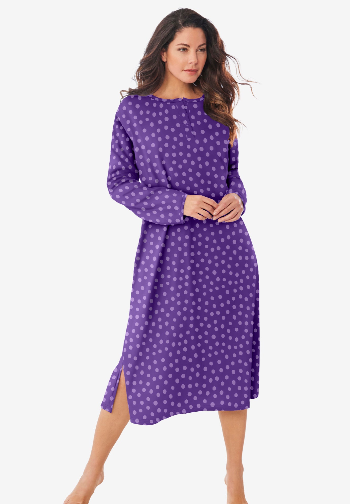 Long-Sleeve Henley Print Sleepshirt  image number 0