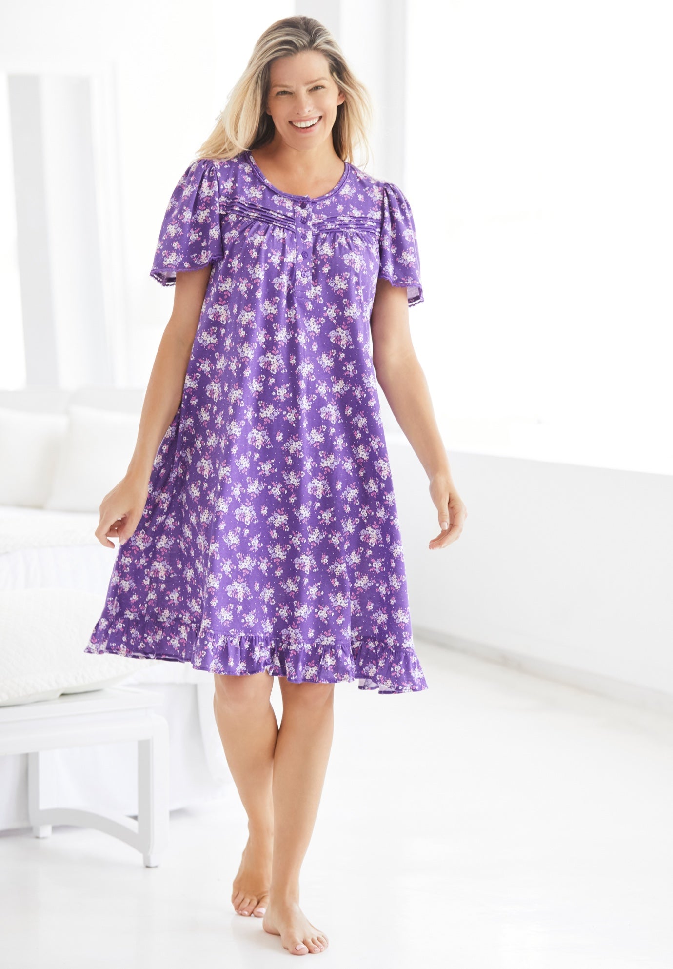 Short Floral Print Cotton Gown image number 5