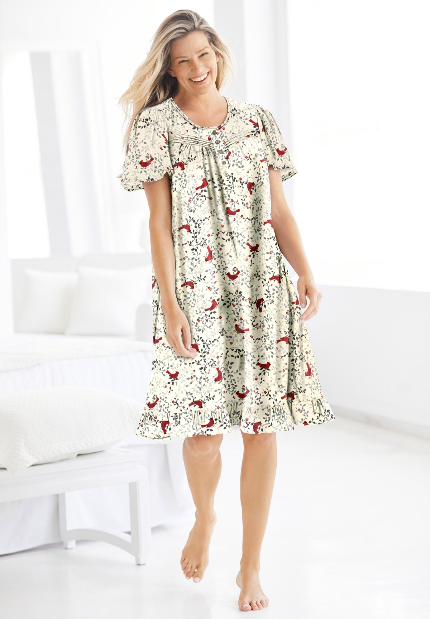Short Floral Print Cotton Gown image number 4
