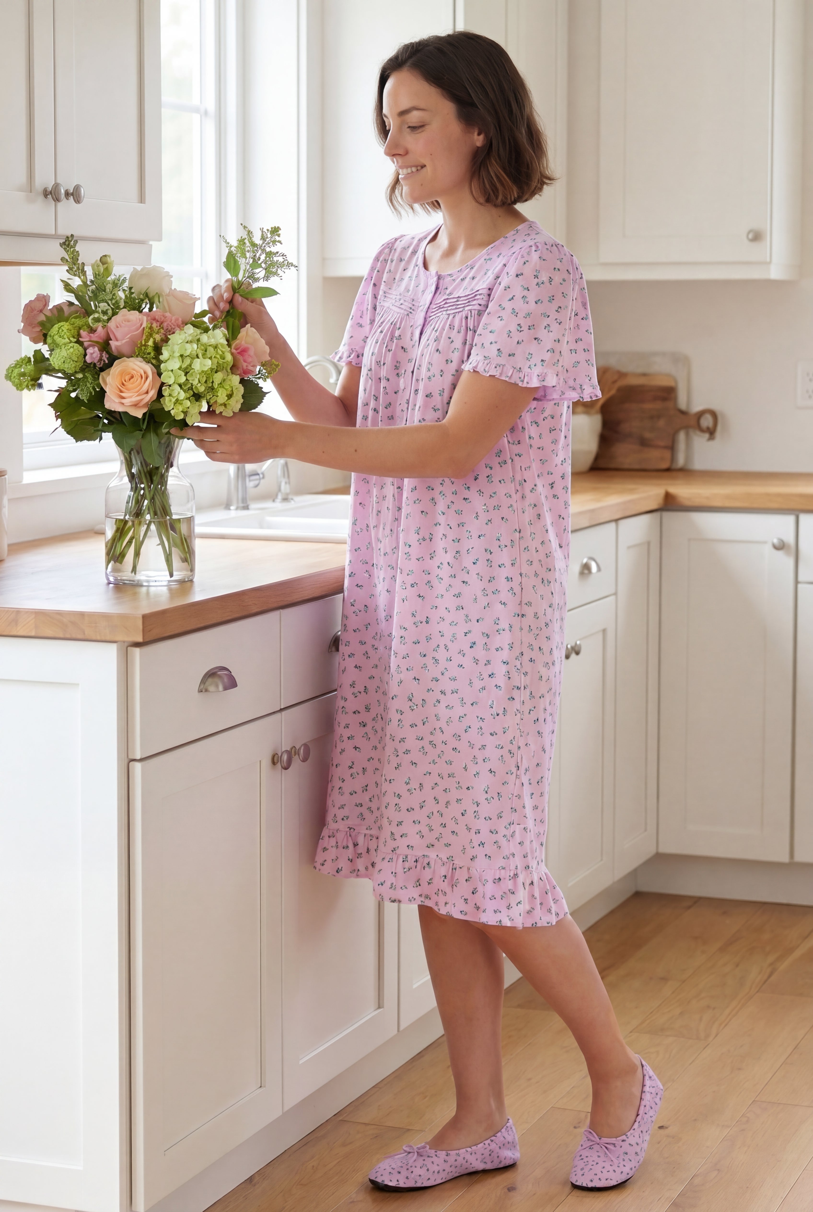Short Floral Print Cotton Gown image number 0