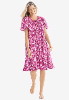 Short Floral Print Cotton Gown