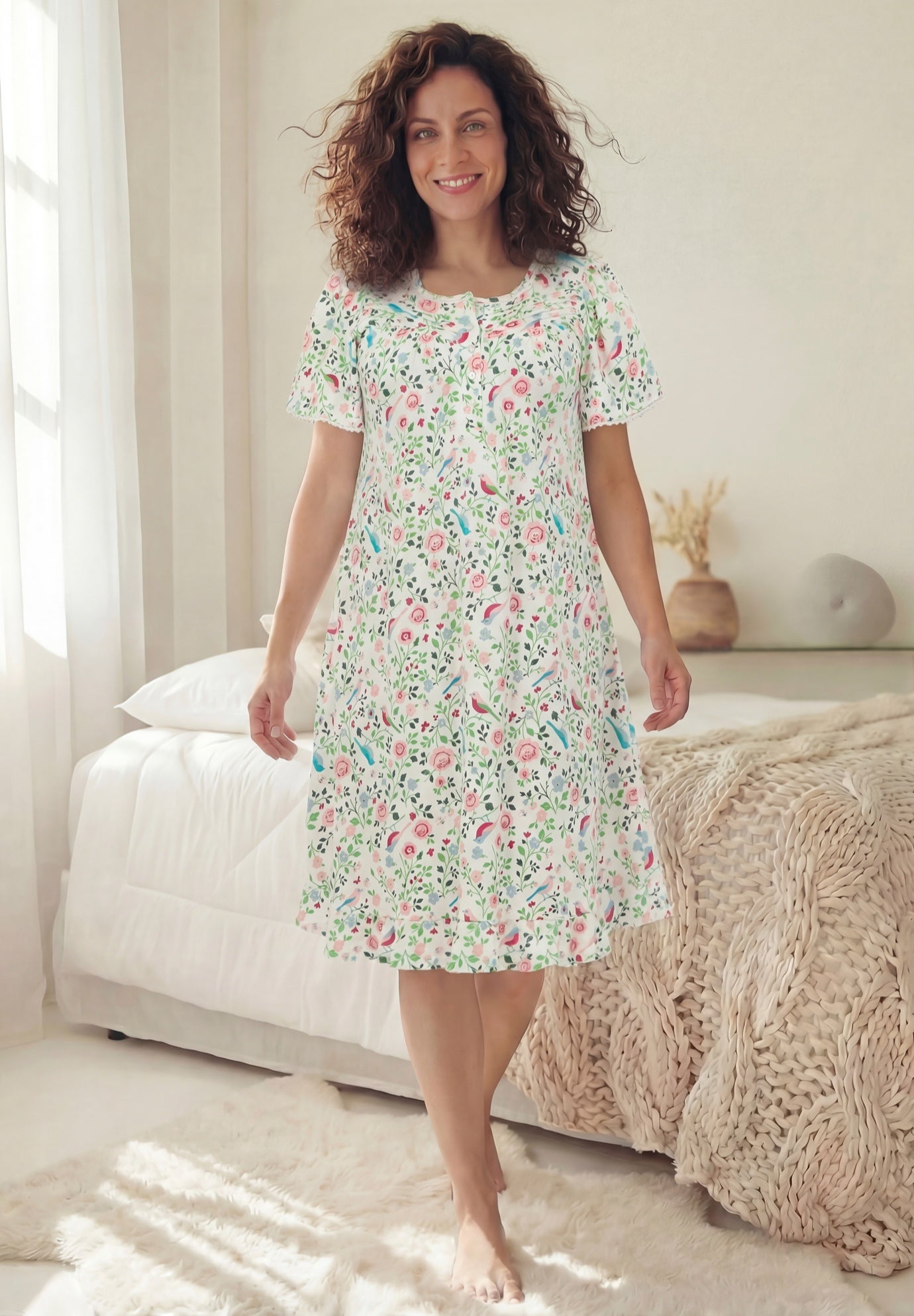 Short Floral Print Cotton Gown image number 0