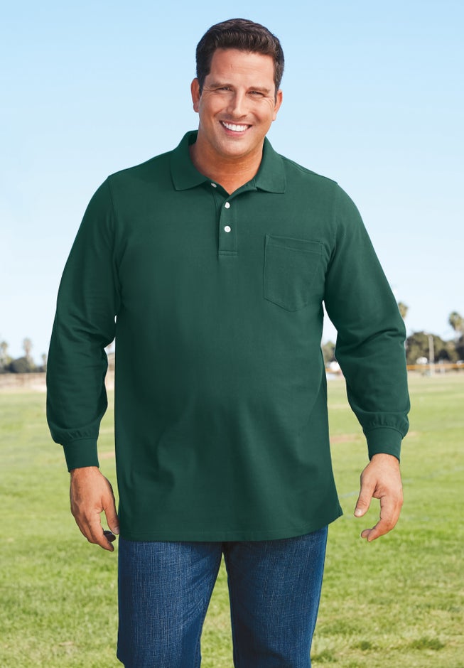 Long-Sleeve Shrink-Less&trade; Cotton Polo Shirt image number 4