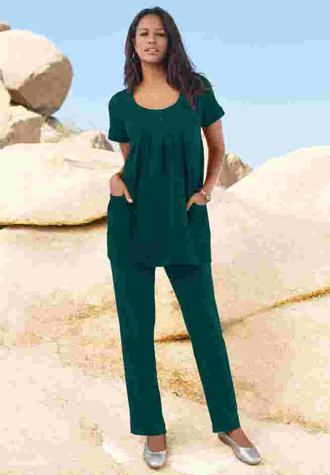 Plus Size Two Pocket Soft Knit Swing Tunic image number 0