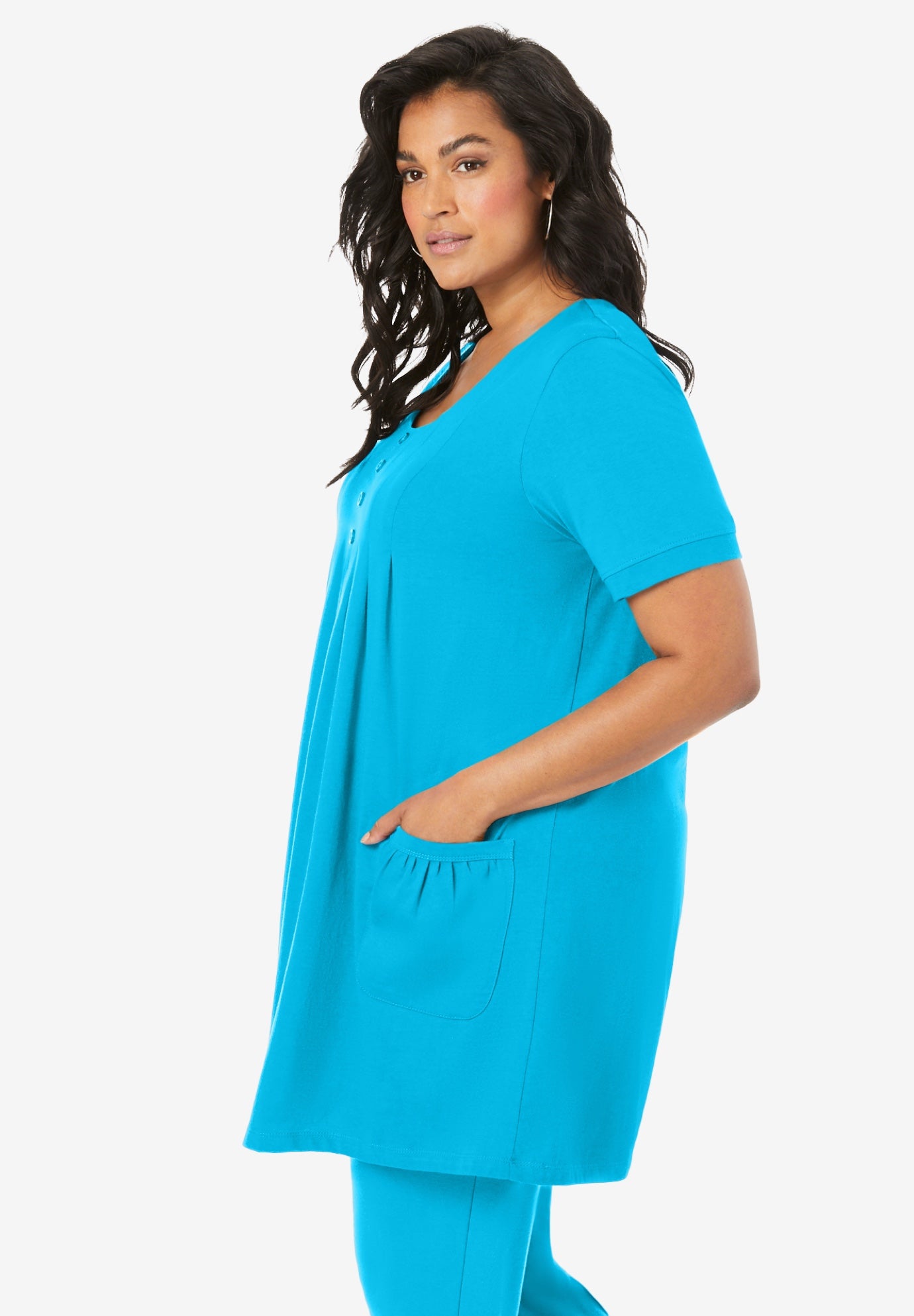 Plus Size Two Pocket Soft Knit Swing Tunic image number 3