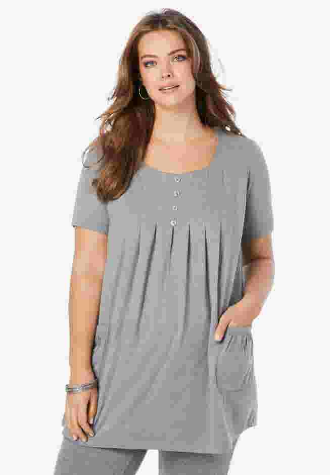 Plus Size Two Pocket Soft Knit Swing Tunic image number 0