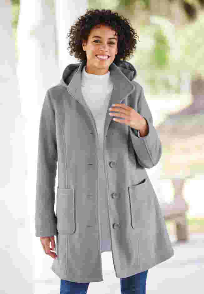 Hooded A-Line Fleece Coat image number 0