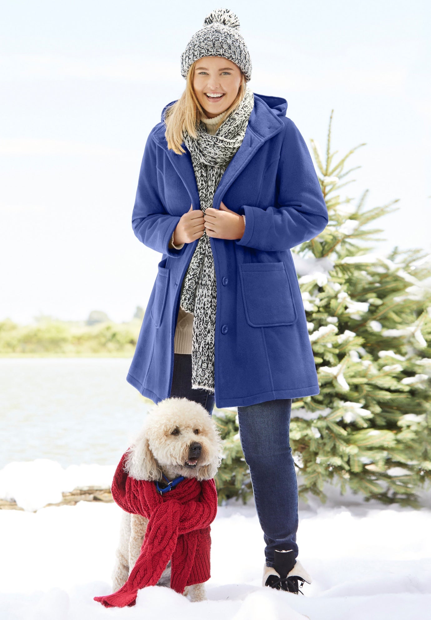 Hooded A-Line Fleece Coat image number 5