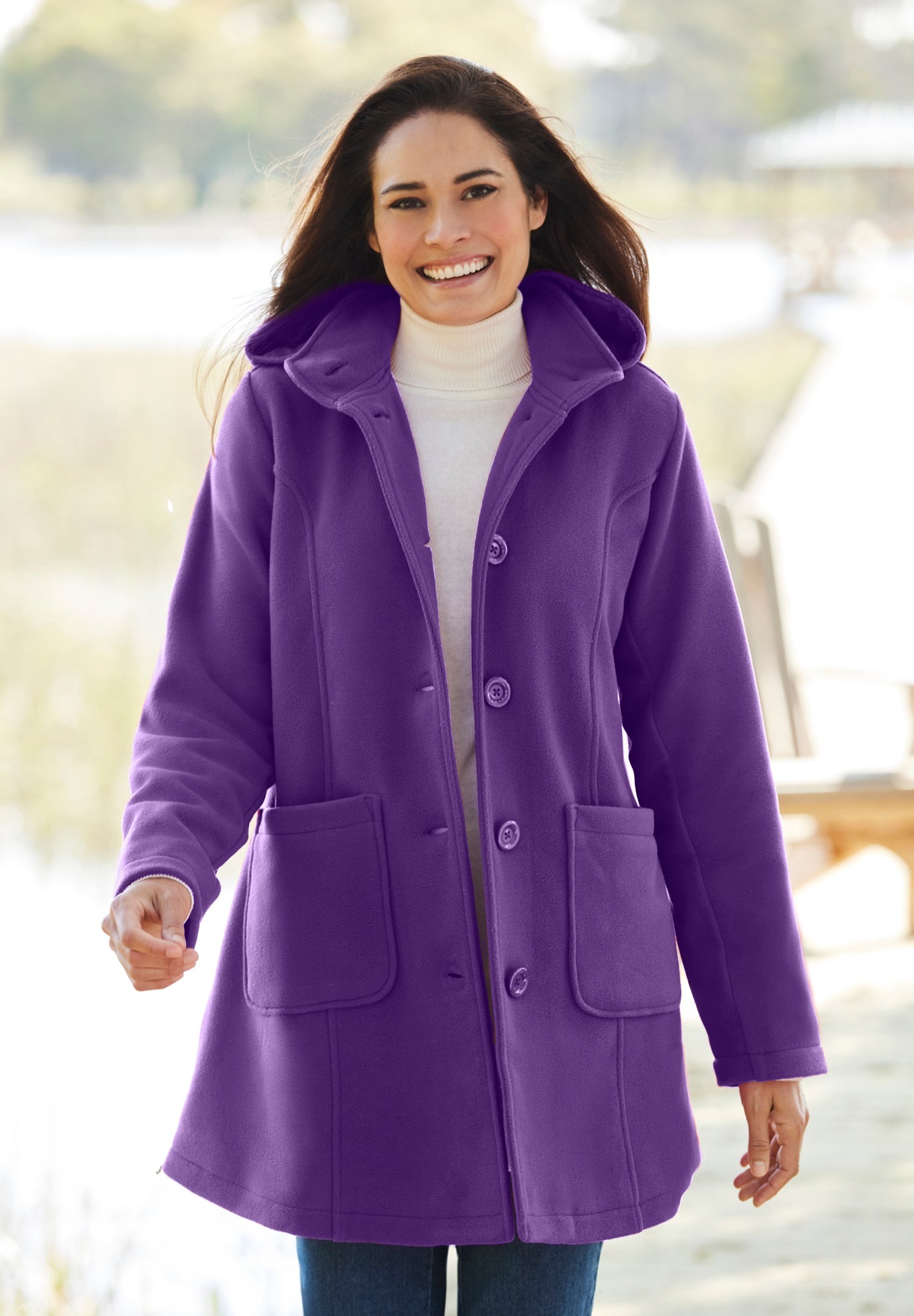 Hooded A-Line Fleece Coat image number 0
