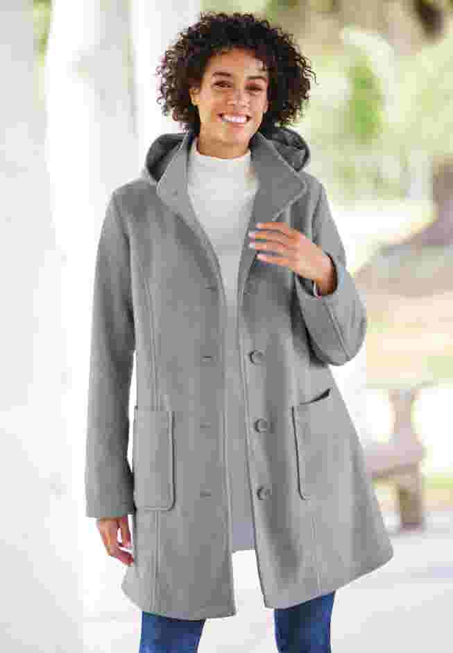 Hooded A-Line Fleece Coat image number 3