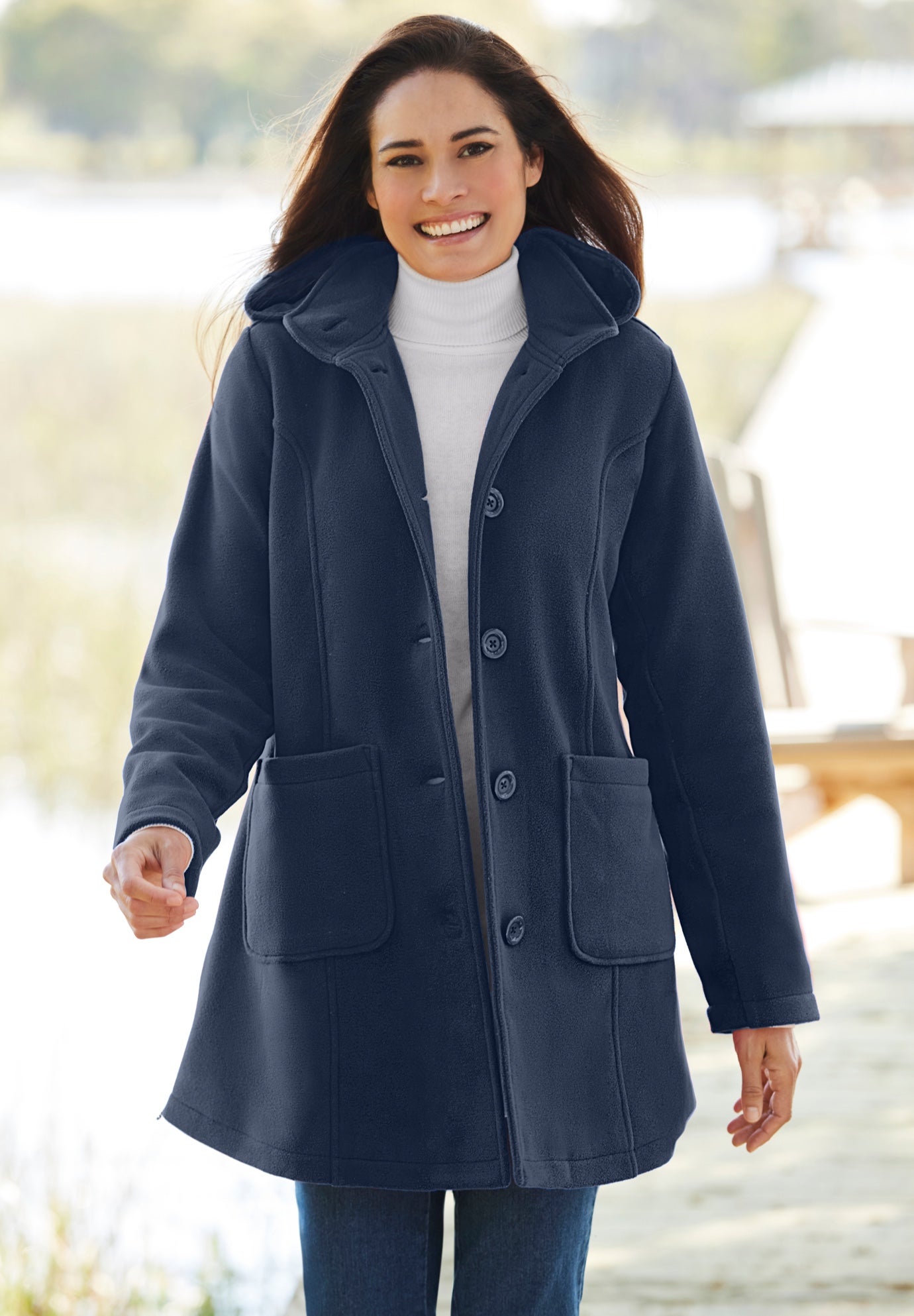 Hooded A-Line Fleece Coat image number 0