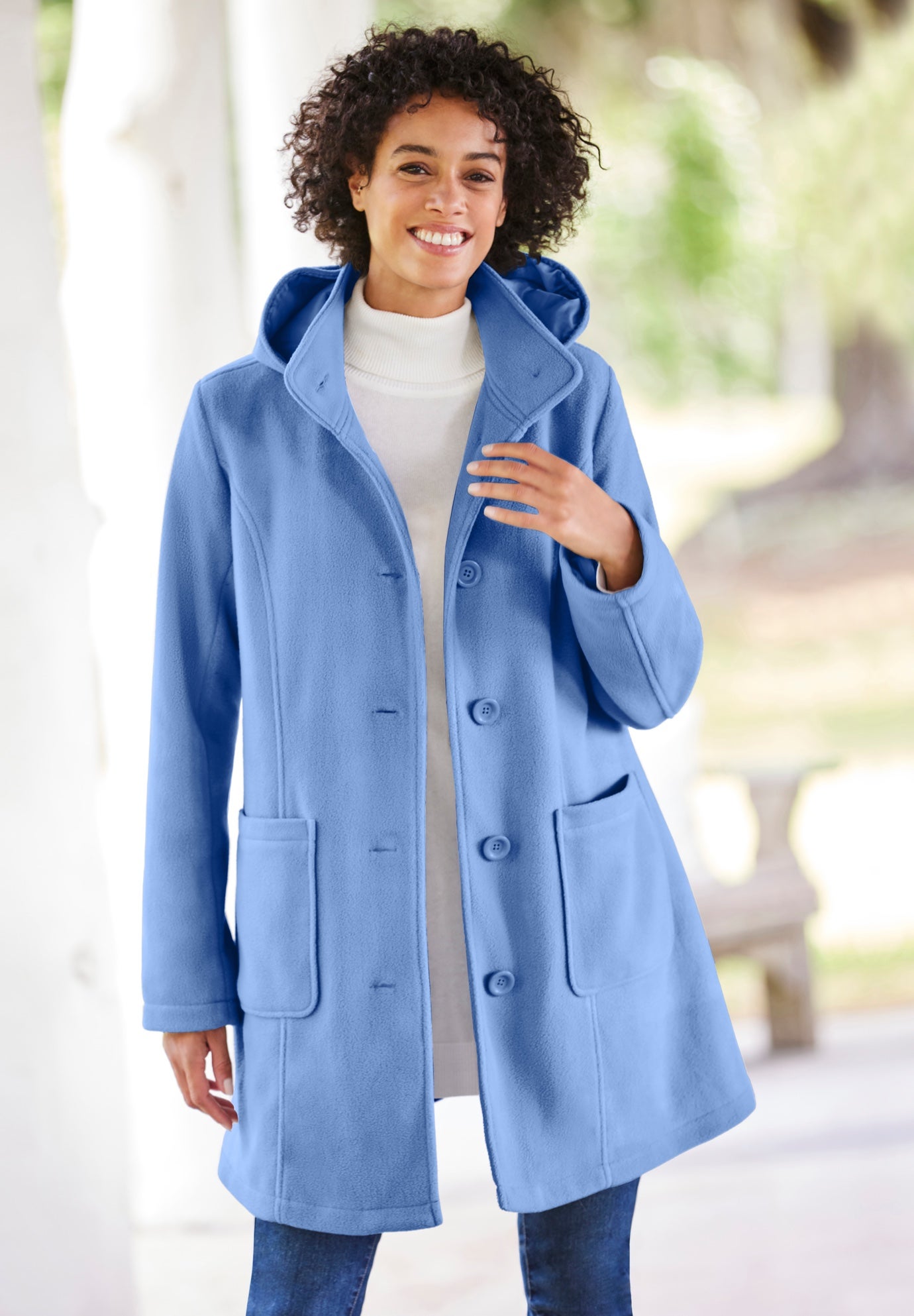 Hooded A-Line Fleece Coat image number 0