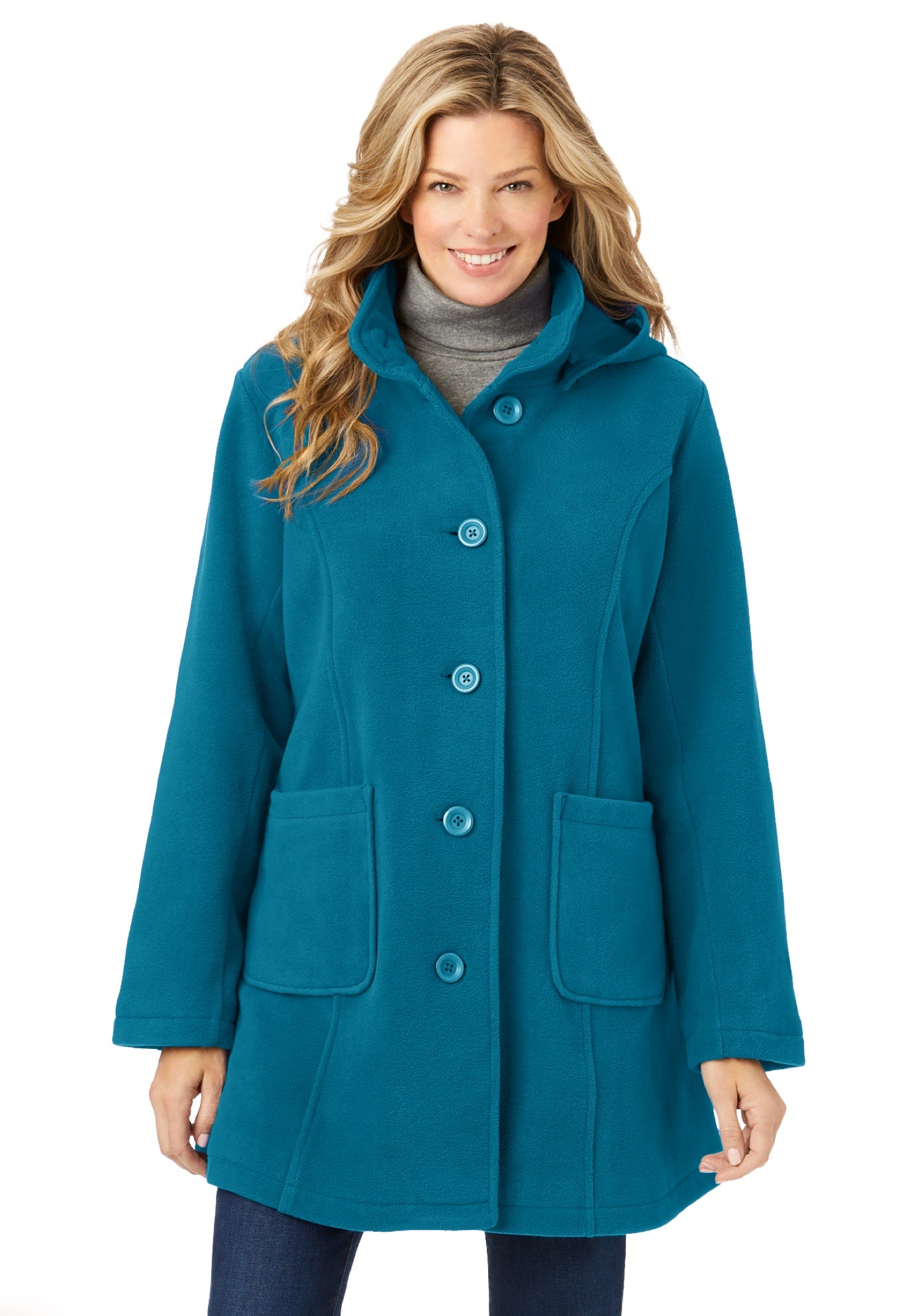Hooded A-Line Fleece Coat image number 0