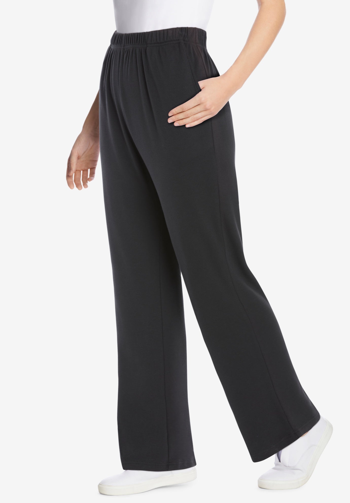 Wide-Leg 7-Day Knit Pant for Easy Movement, Black | Woman Within