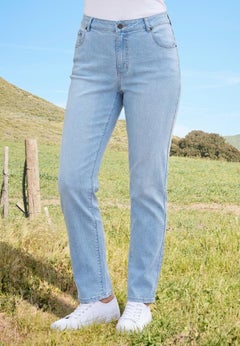 Stretch Denim 5-Pocket Straight-Leg Jeans