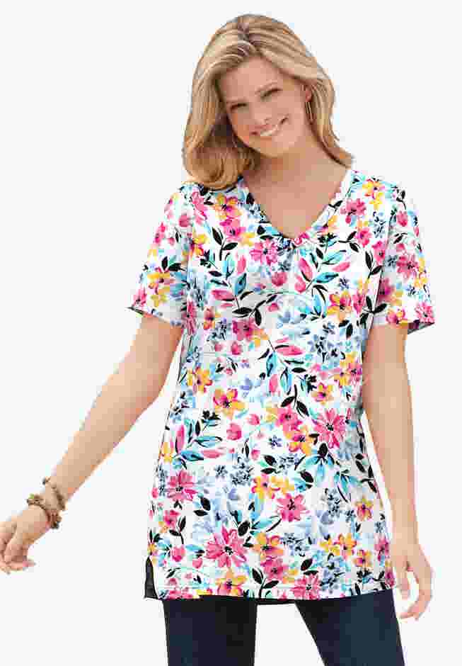 Perfect Short-Sleeve Shirred V-Neck Tunic image number 4