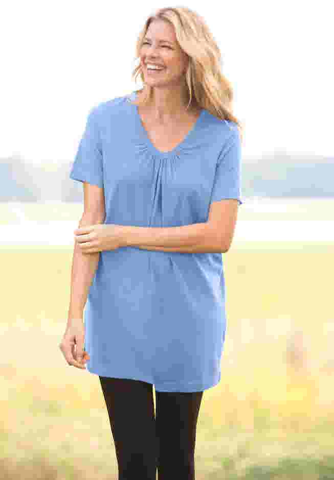 Perfect Short-Sleeve Shirred V-Neck Tunic image number 5