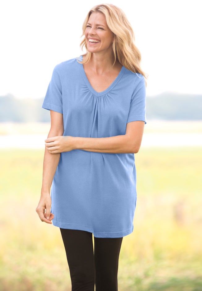 Perfect Short-Sleeve Shirred V-Neck Tunic image number 5