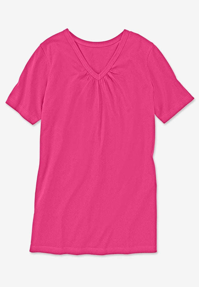 Perfect Short-Sleeve Shirred V-Neck Tunic image number 6