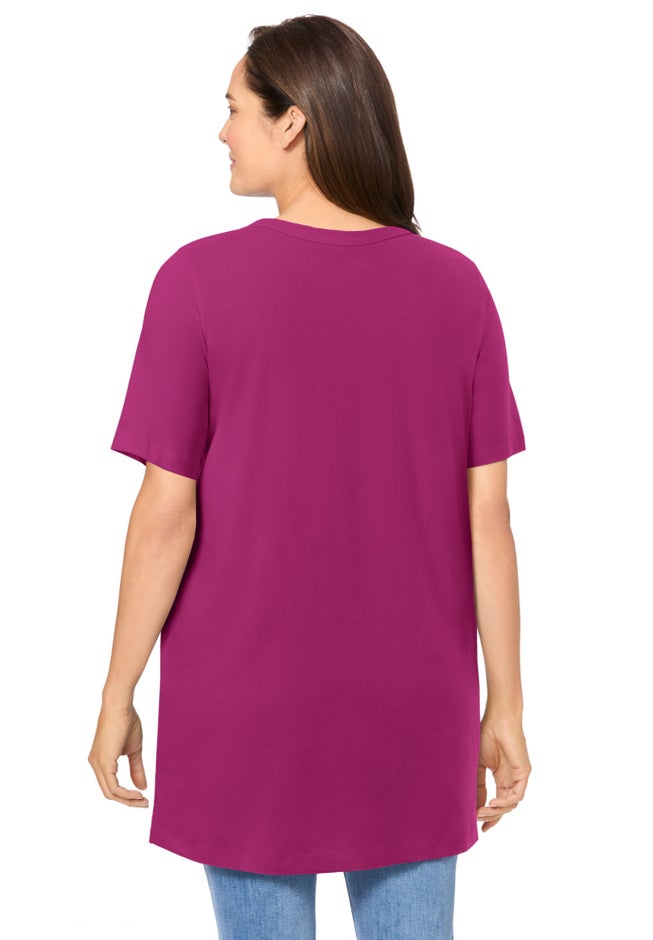 Perfect Short-Sleeve Shirred V-Neck Tunic image number 1