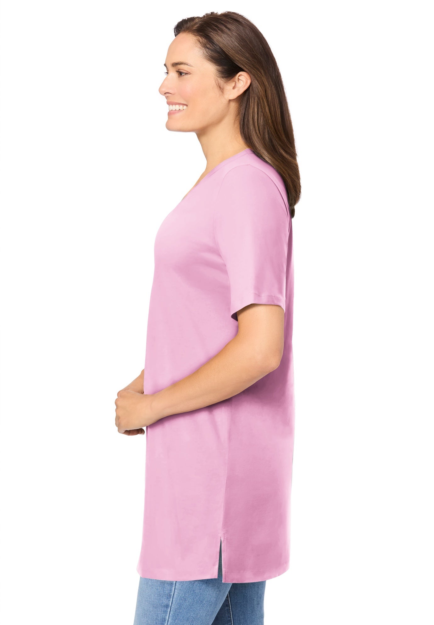 Perfect Short-Sleeve Shirred V-Neck Tunic image number 2