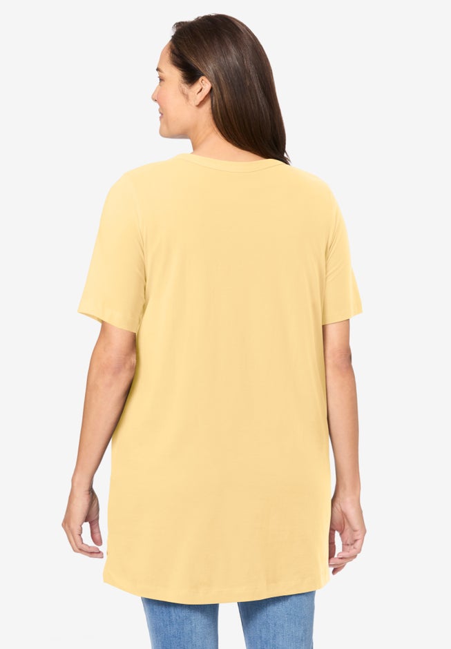 Perfect Short-Sleeve Shirred V-Neck Tunic image number 1