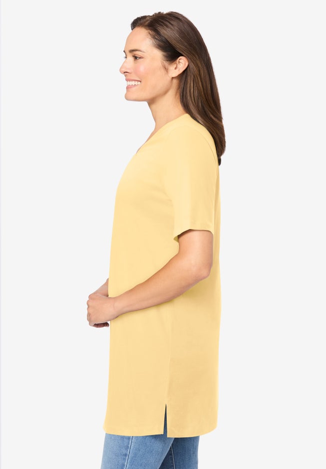 Perfect Short-Sleeve Shirred V-Neck Tunic image number 2