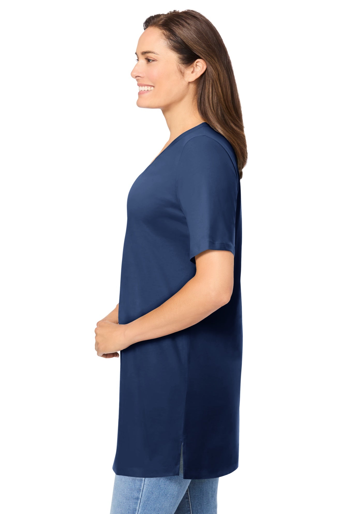 Perfect Short-Sleeve Shirred V-Neck Tunic image number 2