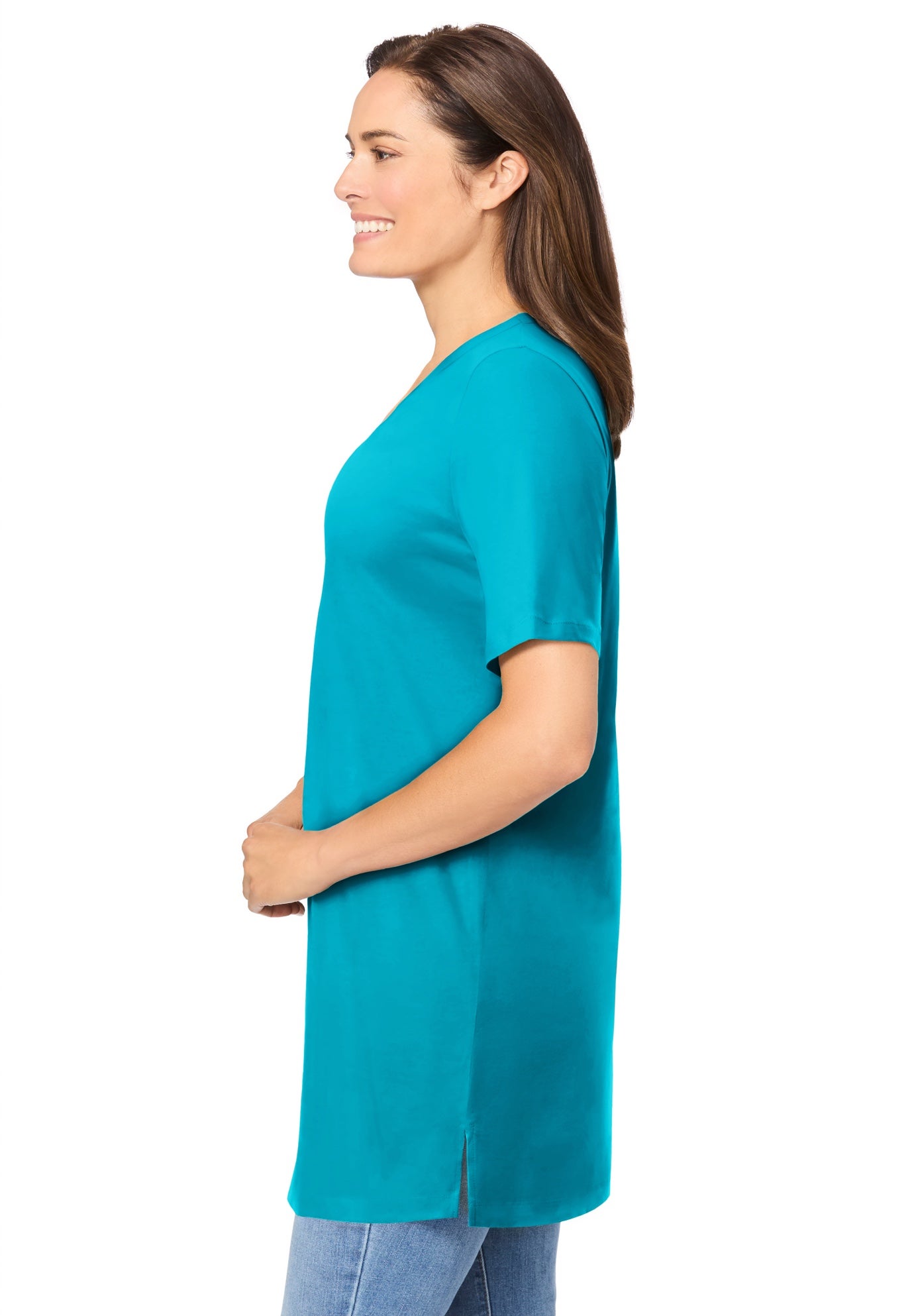 Perfect Short-Sleeve Shirred V-Neck Tunic image number 2