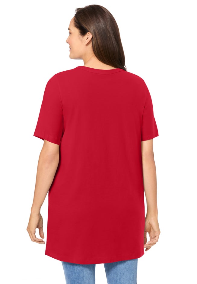 Perfect Short-Sleeve Shirred V-Neck Tunic image number 1