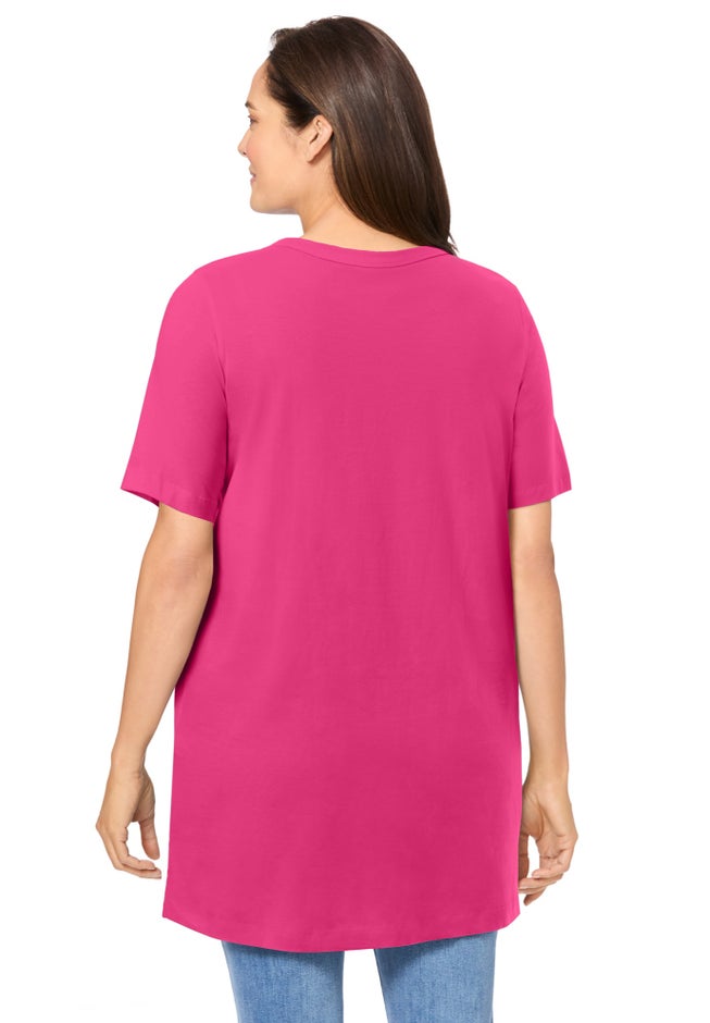 Perfect Short-Sleeve Shirred V-Neck Tunic image number 1
