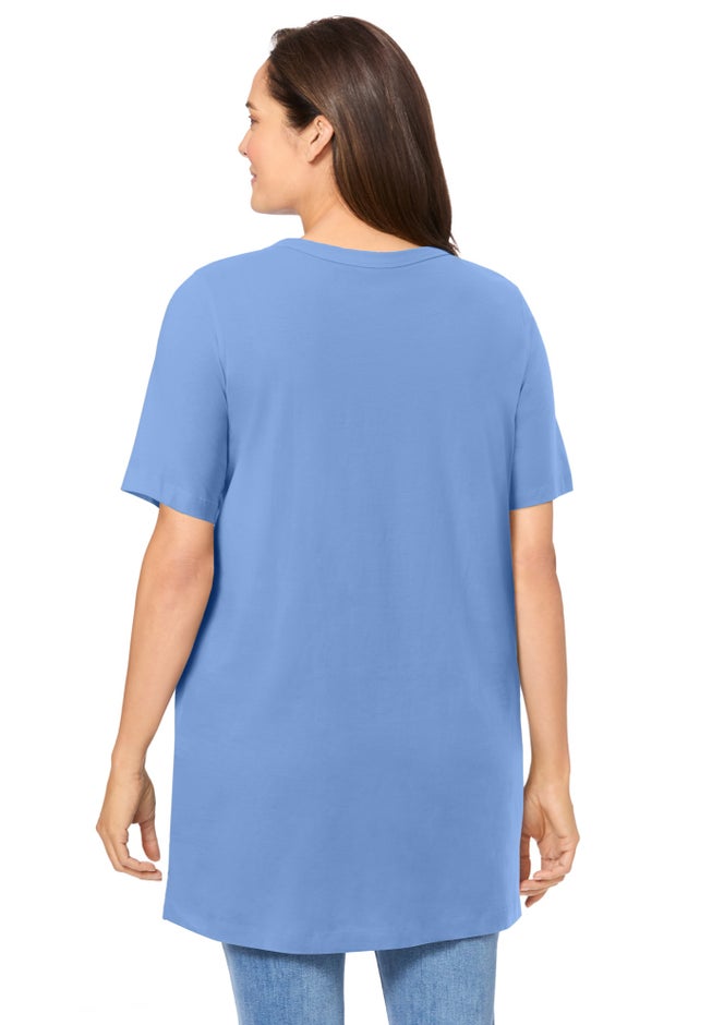 Perfect Short-Sleeve Shirred V-Neck Tunic image number 1