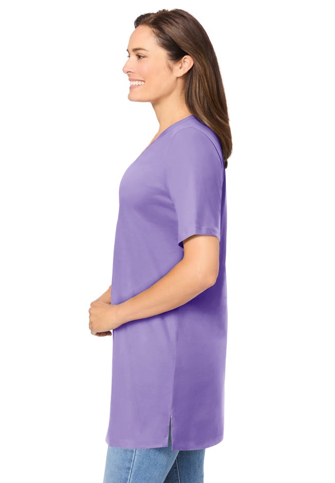 Perfect Short-Sleeve Shirred V-Neck Tunic image number 2