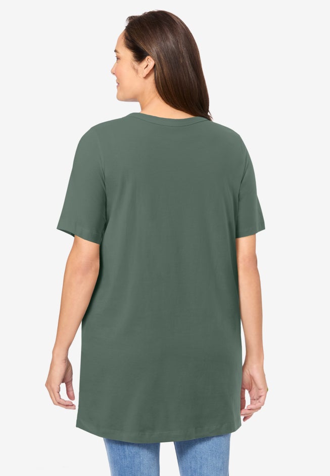 Perfect Short-Sleeve Shirred V-Neck Tunic image number 1