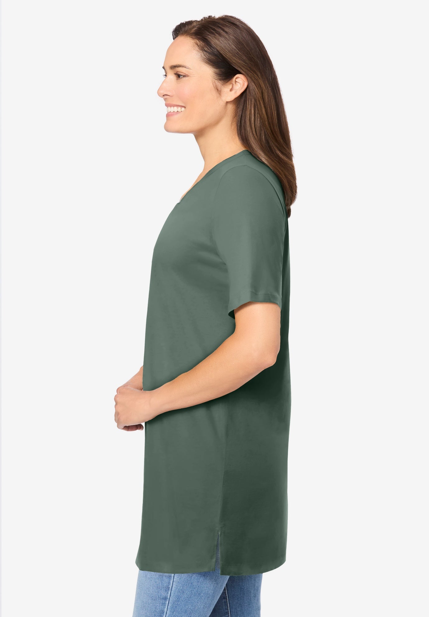 Perfect Short-Sleeve Shirred V-Neck Tunic image number 2