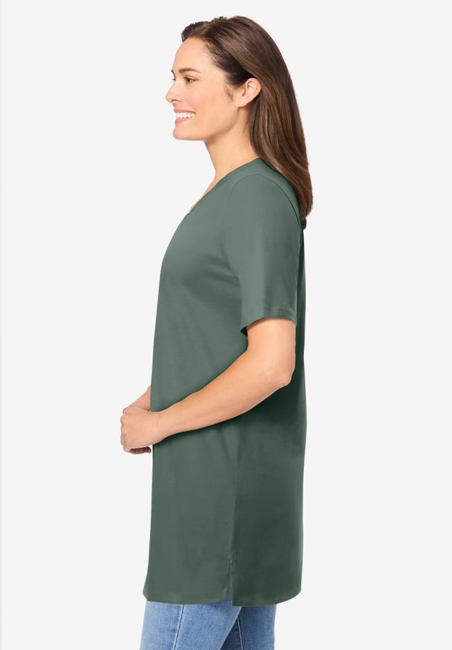 Perfect Short-Sleeve Shirred V-Neck Tunic image number 2
