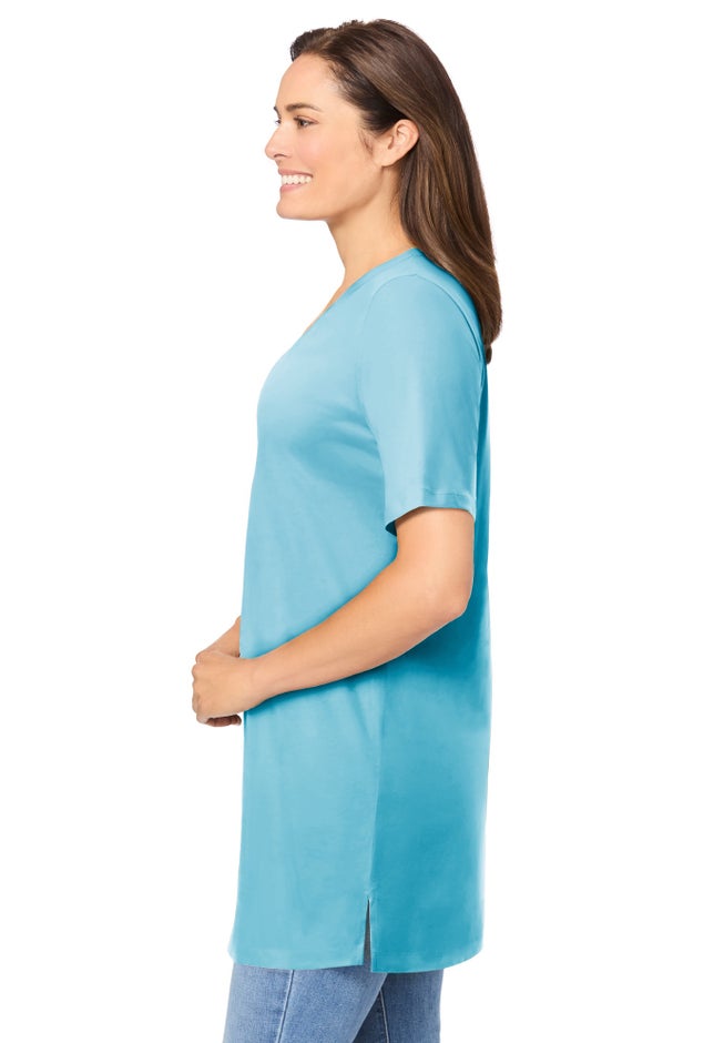 Perfect Short-Sleeve Shirred V-Neck Tunic image number 2