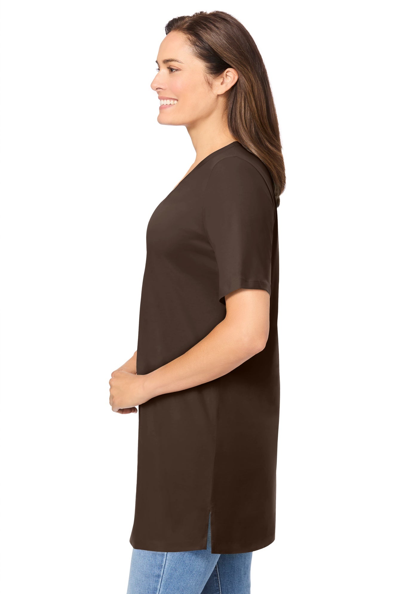 Perfect Short-Sleeve Shirred V-Neck Tunic image number 2