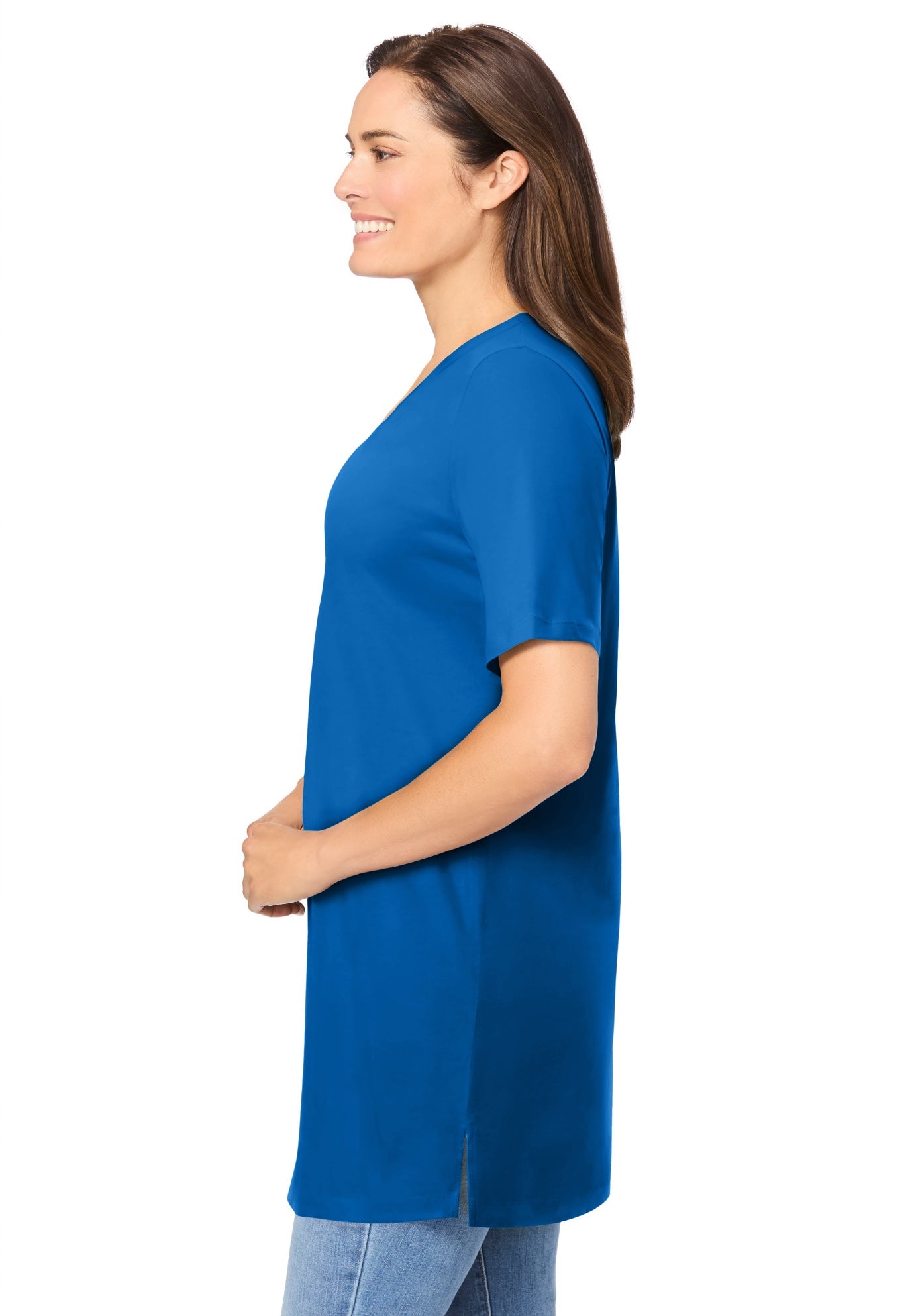 Perfect Short-Sleeve Shirred V-Neck Tunic image number 2