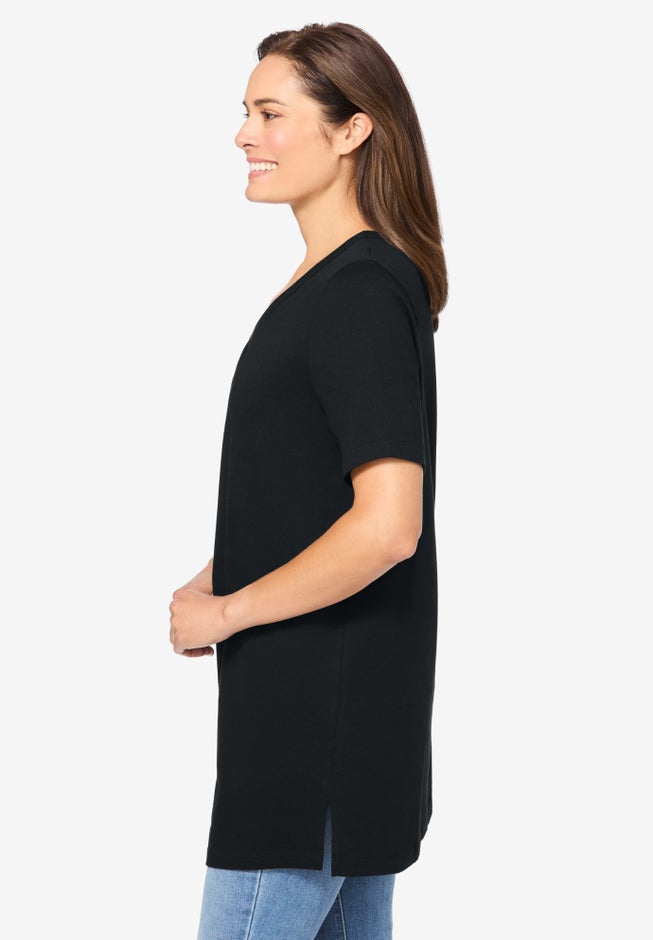 Perfect Short-Sleeve Shirred V-Neck Tunic image number 3