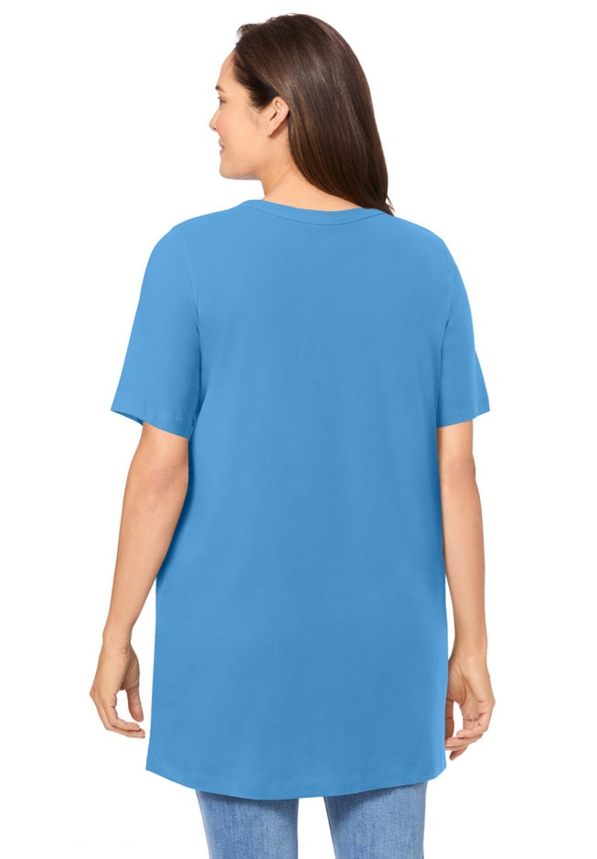 Perfect Short-Sleeve Shirred V-Neck Tunic image number 1