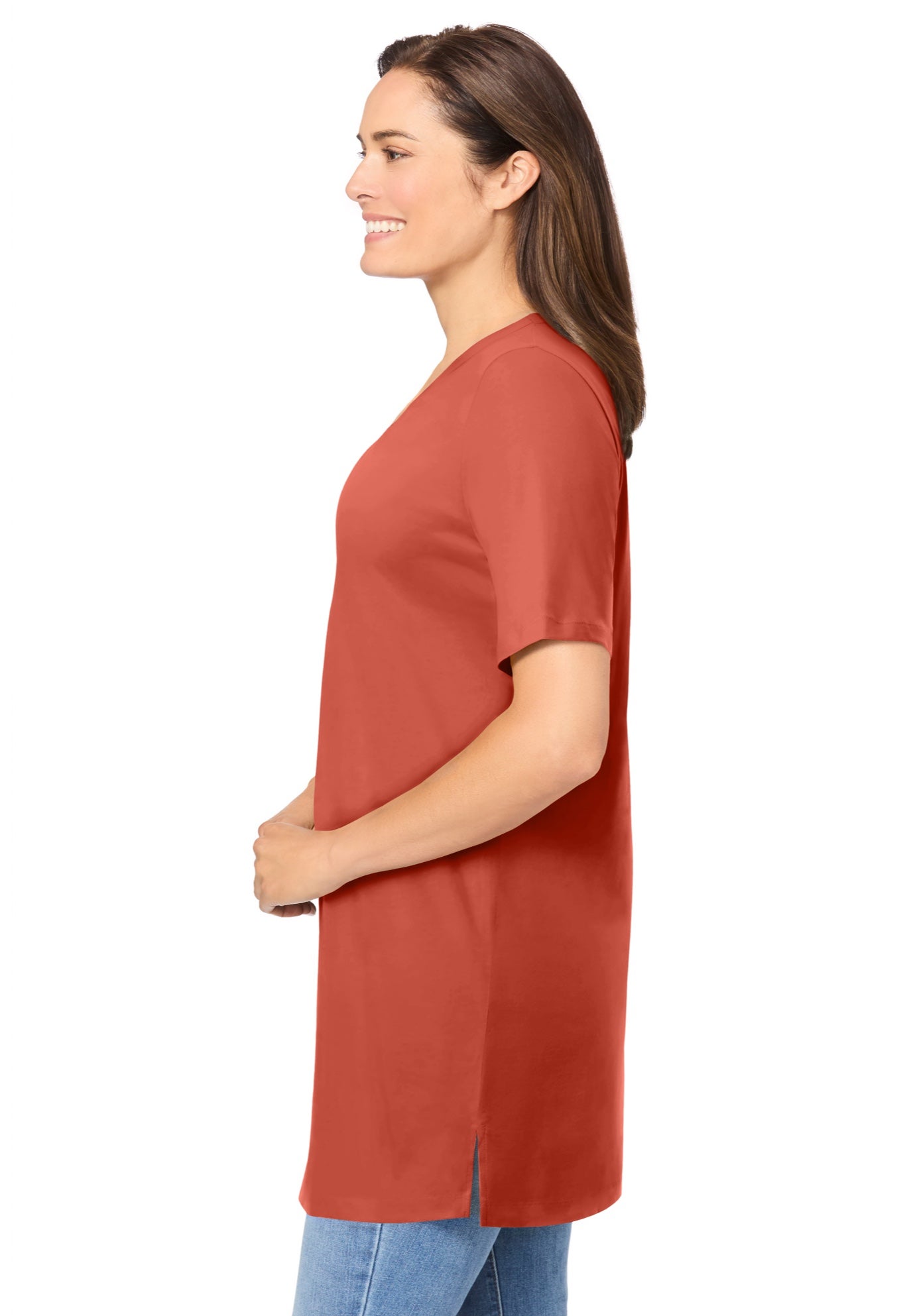 Perfect Short-Sleeve Shirred V-Neck Tunic image number 2